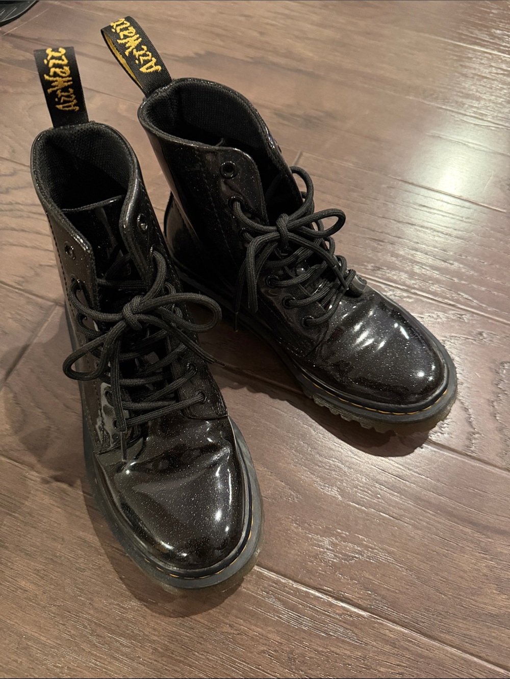 Dr. Martens Luana Black Patent Glitter Combat Boots Women's 6
